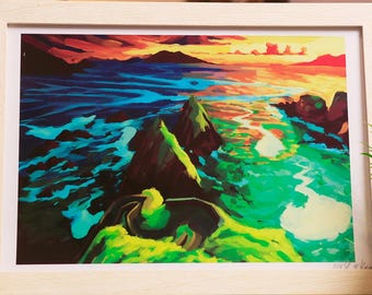 Dingle Peninsula Art Print | Dunquin Pier Ireland Coastal Wall Art (A4 Framed)