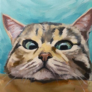 Cute cat painting, original kitten artwork, fine art oil painting, adorable home decor.