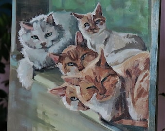 Original Cat Alley Oil Painting: Adorable Feline Art by Irish Artist