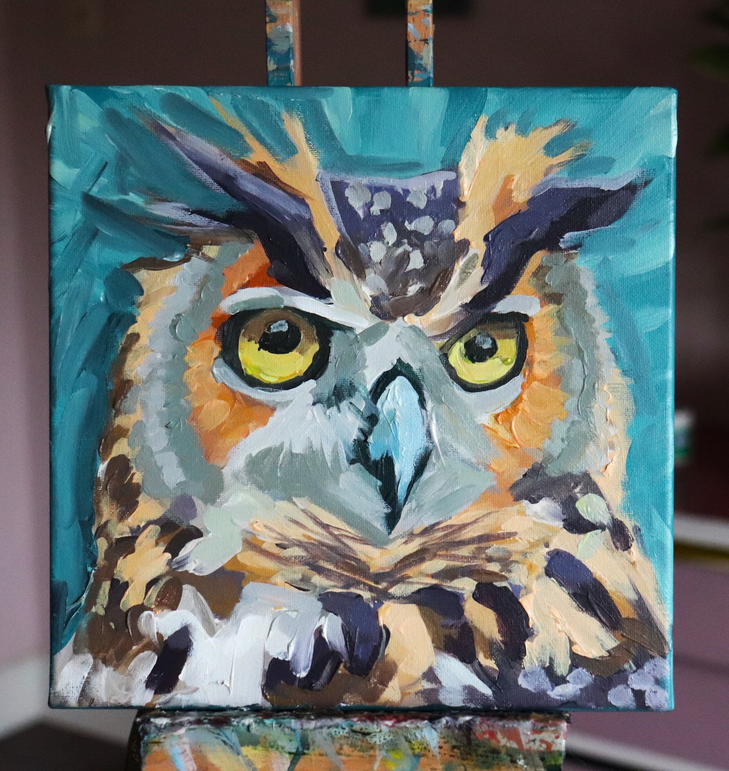 Colorful Owl Painting: Original Acrylic Art on Canvas (8x10 Inch)