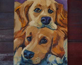 Original Dog Oil Painting: "Snuggle Buds" Irish Art (10x14 inch)