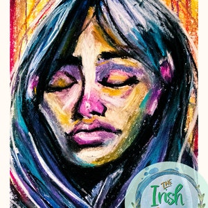 The Vibrancy of Sadness - Charcoal drawing, pastel art, colorful pop art, giclee print