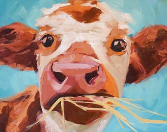 Original Irish Cow Oil Painting – Farmhouse Art (14x18 inch