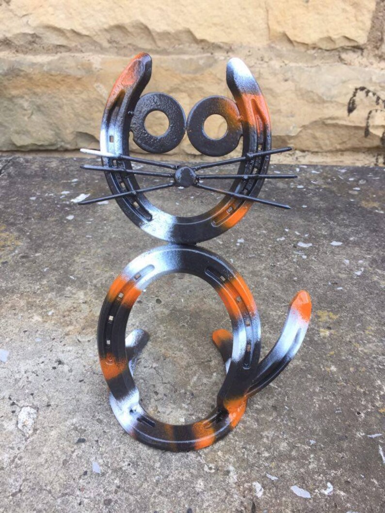 Horseshoe Cat Horseshoe Art Yard Art Metal Cat Garden Etsy