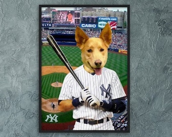 Customized Baseball Pet Portrait Framed Poster, Softball Lover Personalised Christmas Gift, Cat Parent, Owner XMAS Gift, Canvas Art Print