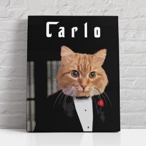 Custom Godfather Pet Portrait Framed Poster, Christmas Gift, Mafia Cat Parent XMAS Canvas Art Print, Dog Owner Memorial Present