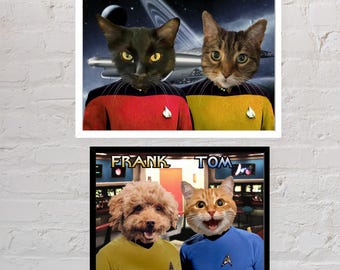 Personalized Pet Portrait Framed Poster, Christmas Gift, Cat Parent XMAS Canvas Art Print, Dog trek Owner Memorial Present
