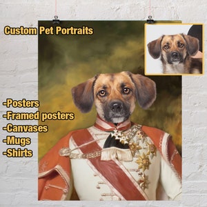 Custom dog portrait from a photo, Personalized dog admiral, Christmas gift for a pet lover, Renaissance pet portrait poster, Xmas gift