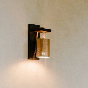 Wandleuchte Holz, Leselampe aus Holz, Wandleuchte aus Holz und Bambus, Umweltfreundliche Lampe, Festverdrahtete Unterputzmontage, Beleuchtung
