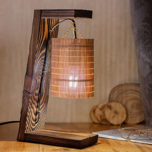 Japanese Wooden Lamp. Lamp Shade With Painting. Kumiko. Shoji. Etsy