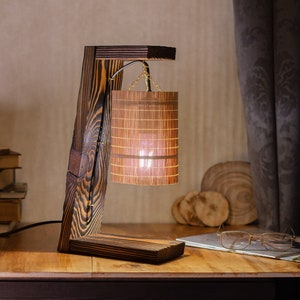 Table Lamp wood, Wooden Desk Lamp, wood reading lamp, Housewarming Gift, bamboo lampshade, unique table lamp of wood, bamboo table lamp