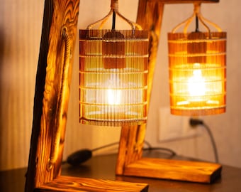 Set di 2 lampade da tavolo, lampada da scrivania in legno, lampada da comodino in legno, lampada da scrivania, lampada da tavolo in legno, regalo di inaugurazione della casa, lampade da tavolo per camera da letto, lampada da comodino