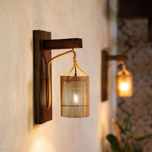 Set van 2 wandlampen, houten wandlampen met stekker, set van 2 houten wandlampen, houten wandlampen om te lezen, lamp van gerecycled hout en bamboe