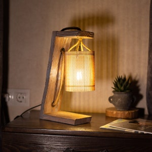 Table Lamp Wood for Bedroom or Living Room, Housewarming Gift, Wooden Desk Lamp, Wood reading Lamp, Bamboo lampshade, Unique Table Lamp Wood
