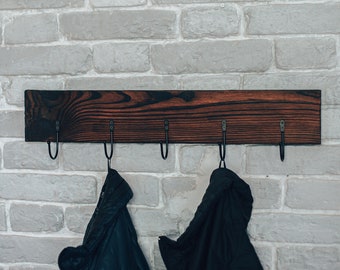 Farmhouse Coat Rack, Wall Mount Coat Hanger in Rustic Style, Reclaimed Wood Hanger with Coat Hooks, Repurposed Hanger for Clothes
