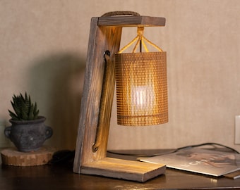 Nachttischlampe aus Holz und Bambus, Tischlampe, Schreibtischlampe, Holznachttischlampe, Nachtlicht, Dekolampe, Tischleuchte, Einzugsgeschenk