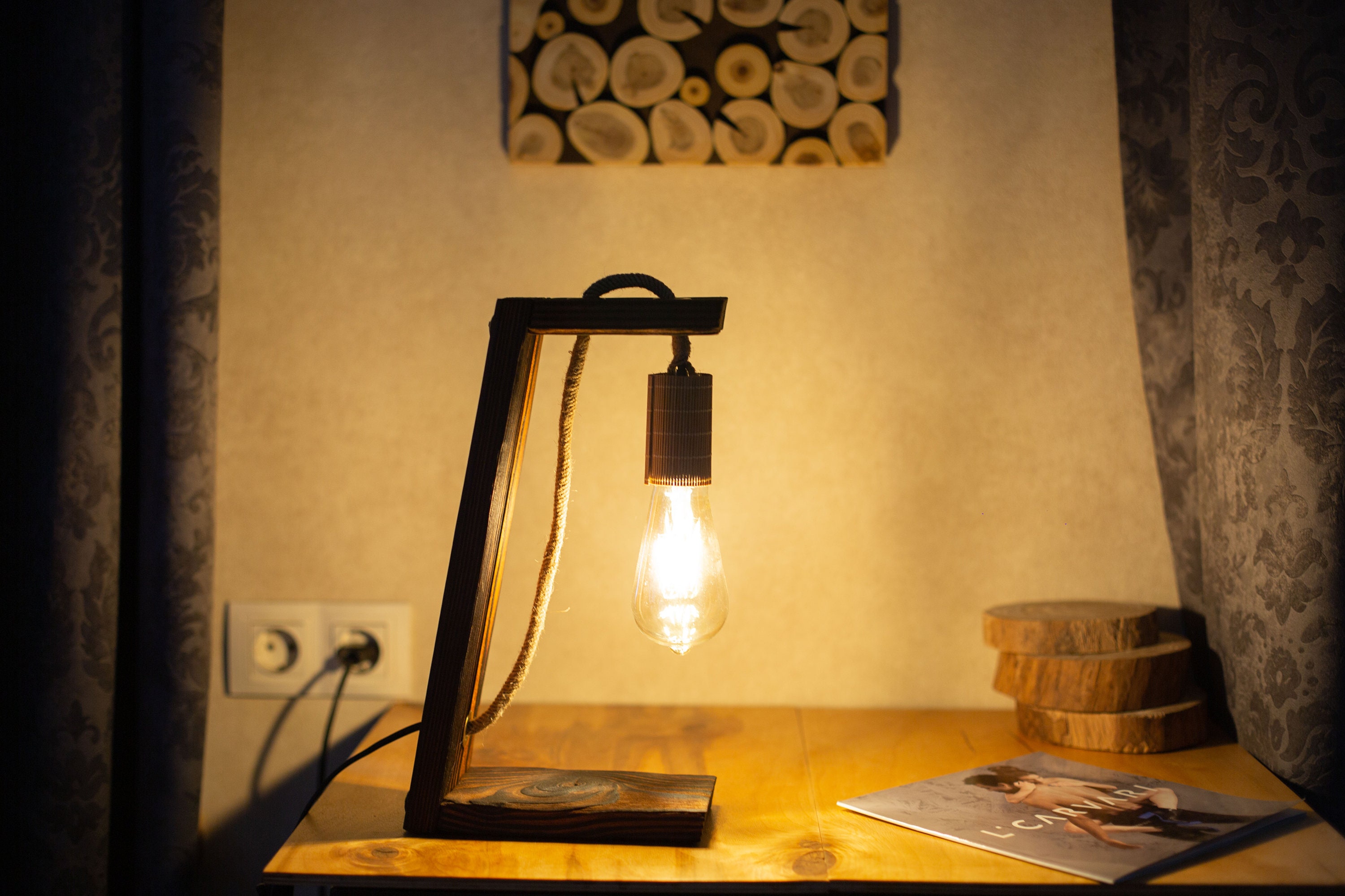 Wooden Desk Lamp Wooden Table Lamp of featuring reclaimed Etsy