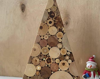 Árbol de Navidad de madera de 25 cm (9 7/8") de altura, árbol de Navidad de madera reciclada, árbol de Navidad de madera, adorno para árbol de Navidad, decoración rústica de árbol de madera