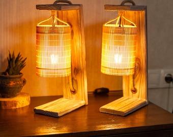 Desk lamps wooden set 2, Bedside wood lamp, Table lamps, Desk light, Wooden table lamp, Housewarming gift, Bedroom table lamps, Bedside lamp