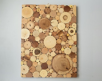 Wood wall mosaic art 16.2"x12.6"(41x31 cm), Wood slice wall art, Modern rustic wood slice décor, Driftwood wall art, Reclaimed wood wall art