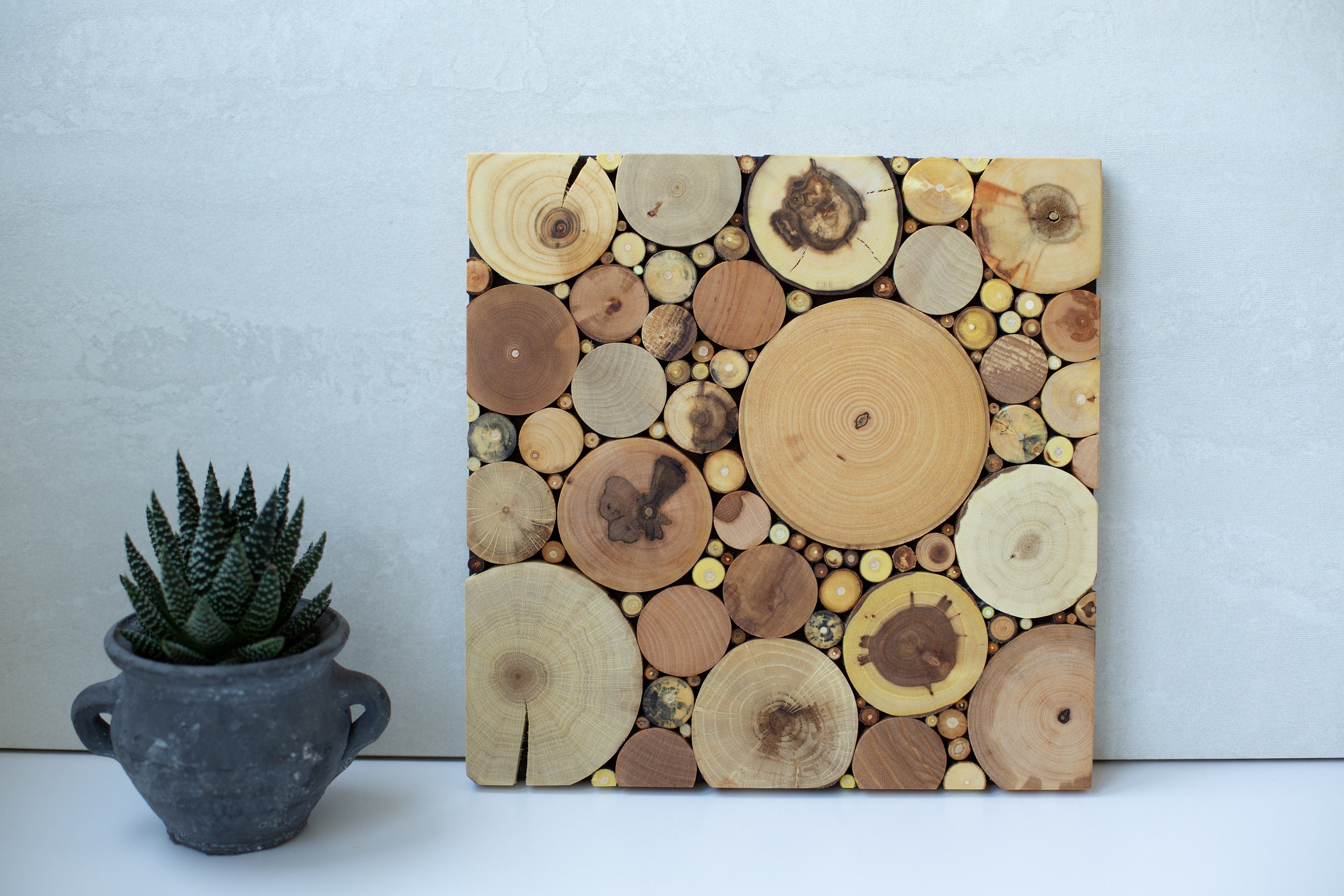 Wall Art Reclaimed Wood Slice Mosaic 9.5"x9.5"(24х24см), Wall Art ...