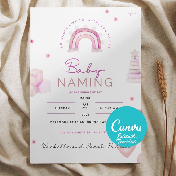 Personalized baby naming invitation|  Canva template for Jewish baby girl britah invitation | Naming invitation | digital download | Canva
