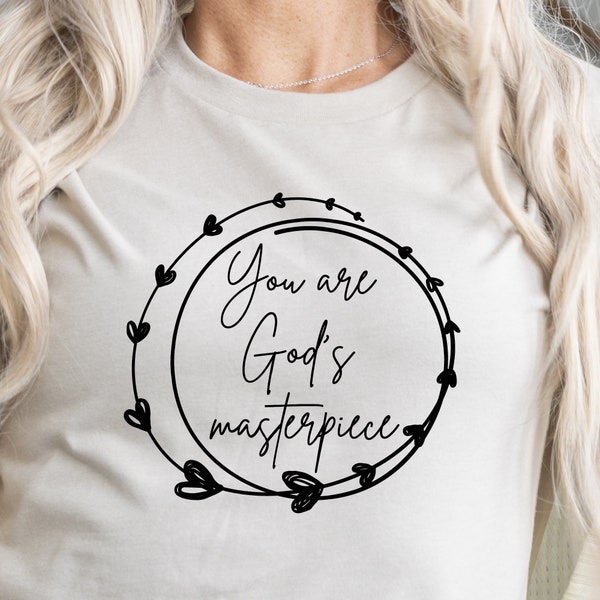 You are God's masterpiece svg, self love svg, faith svg, God's masterpiece, inspirational quote svg, Christian svg, quote in wreath svg, svg