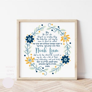 Regalo de bebé judío personalizado / Arte de pared imprimible de bebé judío / Bendición de bebé hebreo svg / Bebé judío nombrando svg / Judío