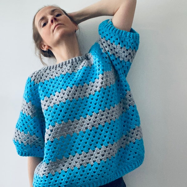 Crochet Sky Blue Sweater Pattern / Top.