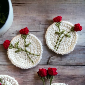 Simple Crochet Red Rose Coaster Pattern