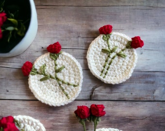 Simple Crochet Red Rose Coaster Pattern