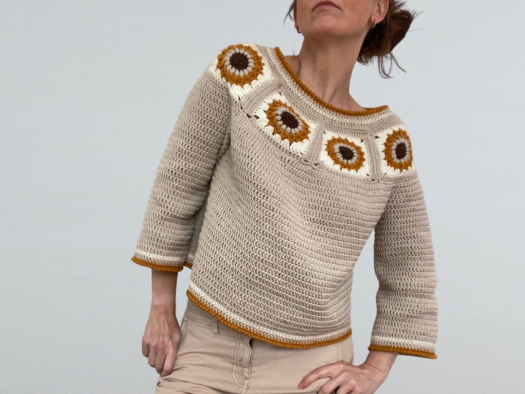 Sunflower Granny Square Sweater / Crochet Pattern Etsy