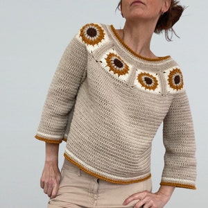 Sunflower Granny Square Sweater / Crochet Pattern