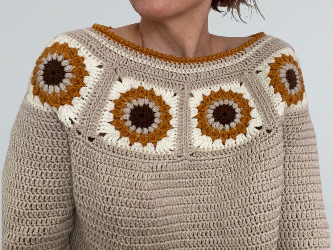Sunflower Granny Square Sweater / Crochet Pattern Etsy