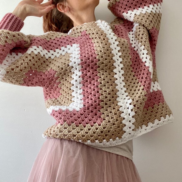Patrón / suéter de jersey hexagonal boho de gran tamaño.