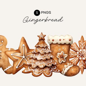 Watercolor Gingerbread Clipart,  Xmas Clipart, Winter Wedding Invites, Party Invitation, Transparent PNG, Neutral Boho, Watercolor Design