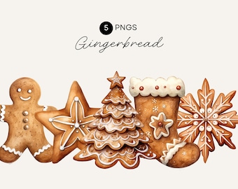 Watercolor Gingerbread Clipart,  Xmas Clipart, Winter Wedding Invites, Party Invitation, Transparent PNG, Neutral Boho, Watercolor Design