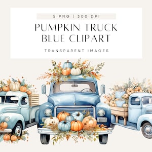 Blauer LKW mit Kürbisse Clipart, kleine Kürbis-Babyparty einladen, Aquarell Design, Herbst Boho, kommerzielle Nutzung, transparente PNG