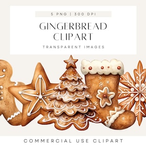 Clipart de gengibre aquarela, clipart de Natal, convites de casamento de inverno, convite para festa, PNG transparente, Boho neutro, design de aquarela