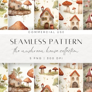 Automne papiers numériques, clipart champignons Groovy, champignon maison, champignon vénéneux, papier de scrapbooking, motif transparent, usage commercial, Boho PNG