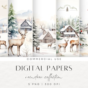 Weihnachten Junk Journal Papiere, Weihnachtsbaum Bauernhof, süßes Rentier, Weihnachten Clipart, Transparentes PNG, Neutral Boho, Aquarell Design, Scrapbook