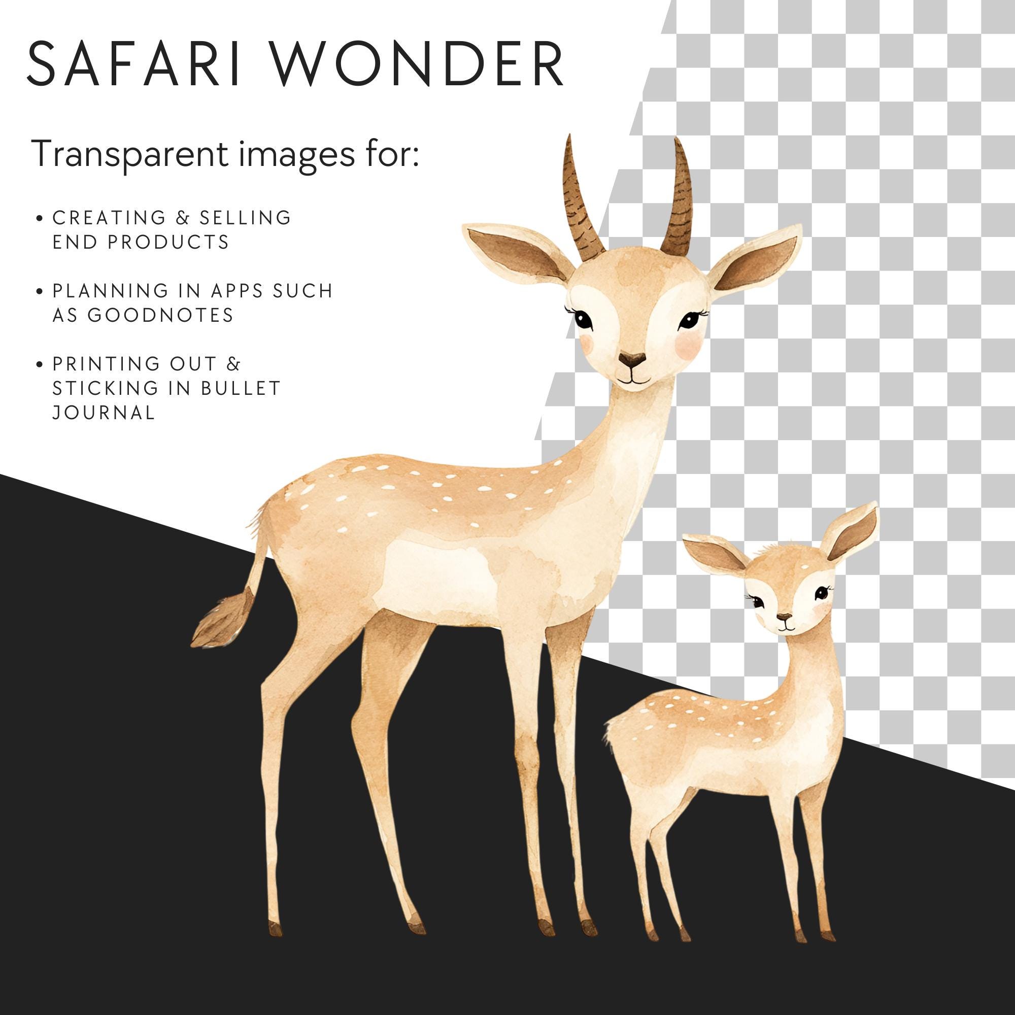 Safari Baby Shower Clip Art | Watercolor Jungle Animals PNG Neutral ...