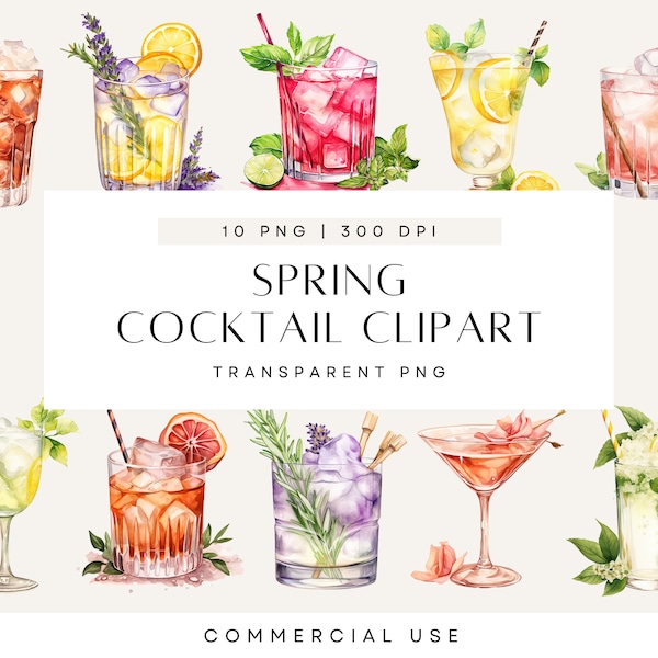 Clipart cocktail ad acquerello, tempo primaverile, festa in giardino, drink di nozze, bevande esclusive, cocktail al limone, lavanda pastello, PNG trasparente