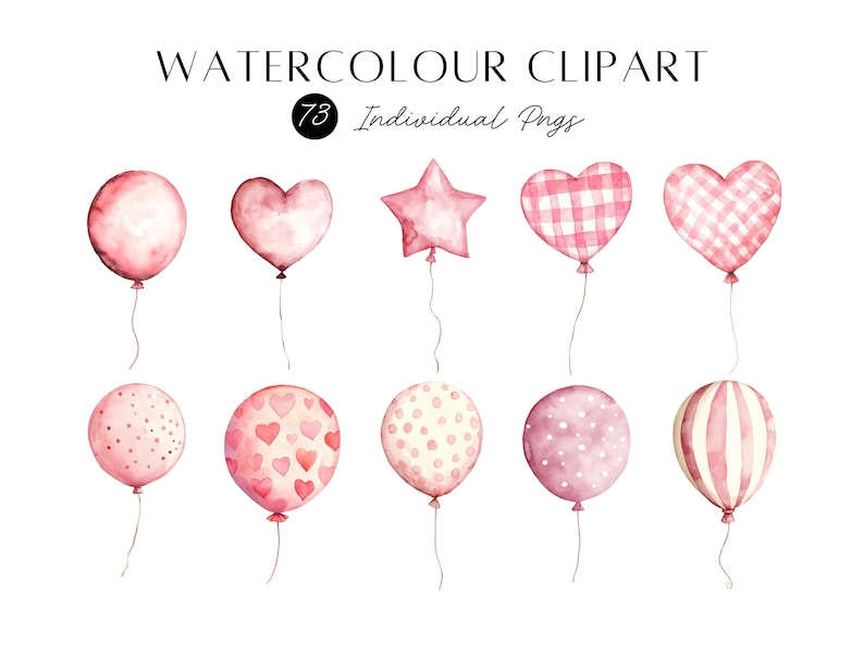 Pink Balloons and Flowers Cliparts, Watercolor Balloon Clipart, Floral ...