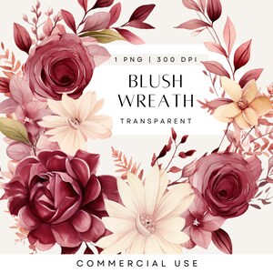 Clipart ghirlanda floreale invernale, Clip art rosa e bordeaux, Fiori acquerellati, Ghirlande, Invito a nozze, Uso commerciale, PNG trasparente