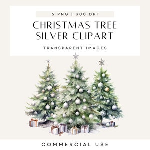 Clipart de acuarela de árbol de Navidad, clipart de árbol de Navidad decorado, clipart de Navidad, invitación a evento navideño, clipart de invitaciones de boda, PNG