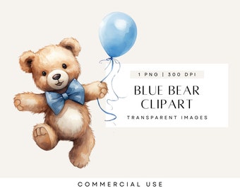 Bear Holding Balloons Clipart, Flying Bear, Vintage Teddy Bear, Baby Shower Clipart, Cute Teddy Clipart, Digital Downloads, Commercial Use