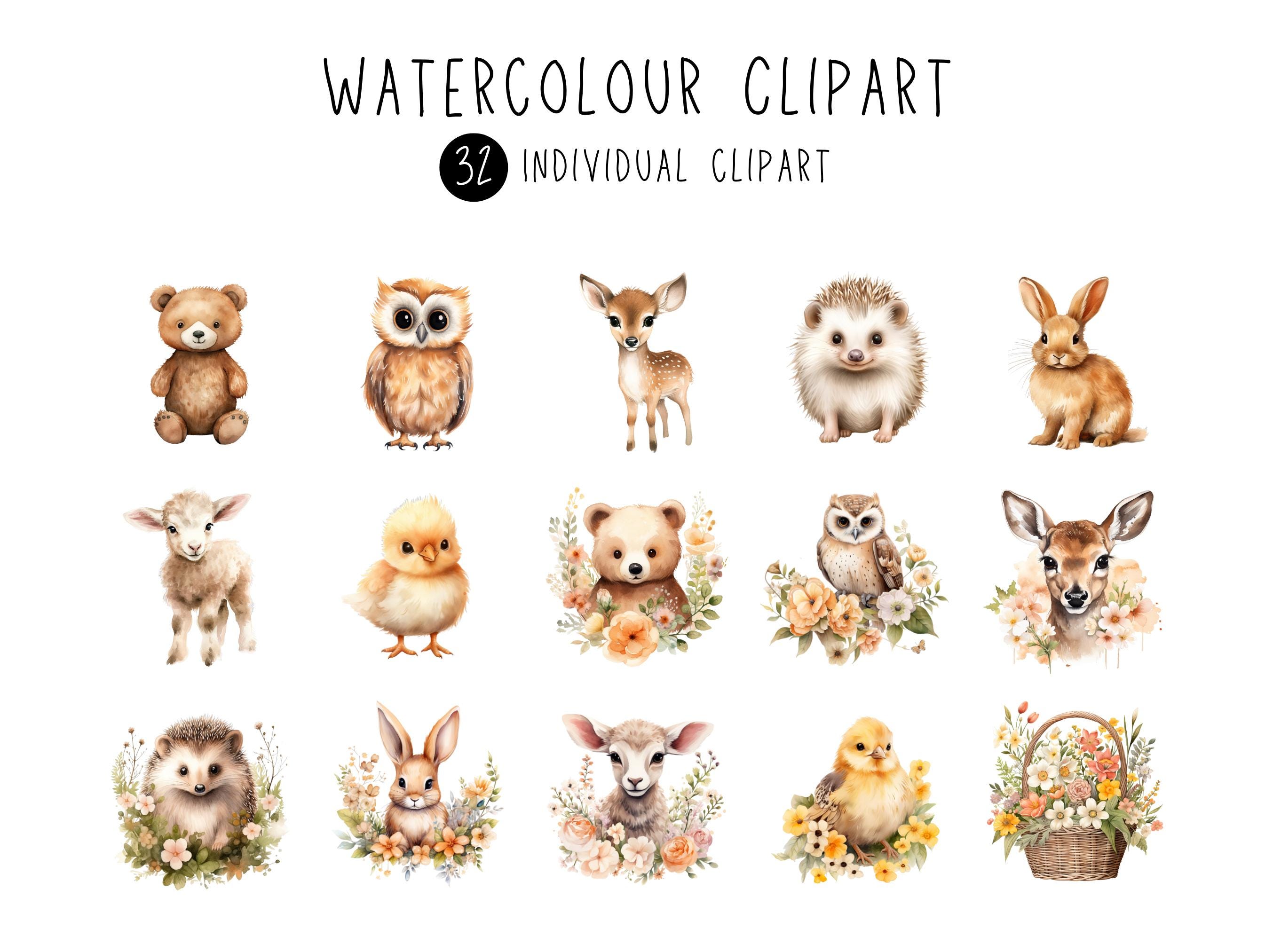 Easter Woodland Animal Clipart, Nursery Wall Art, Boho Watercolor Clip ...