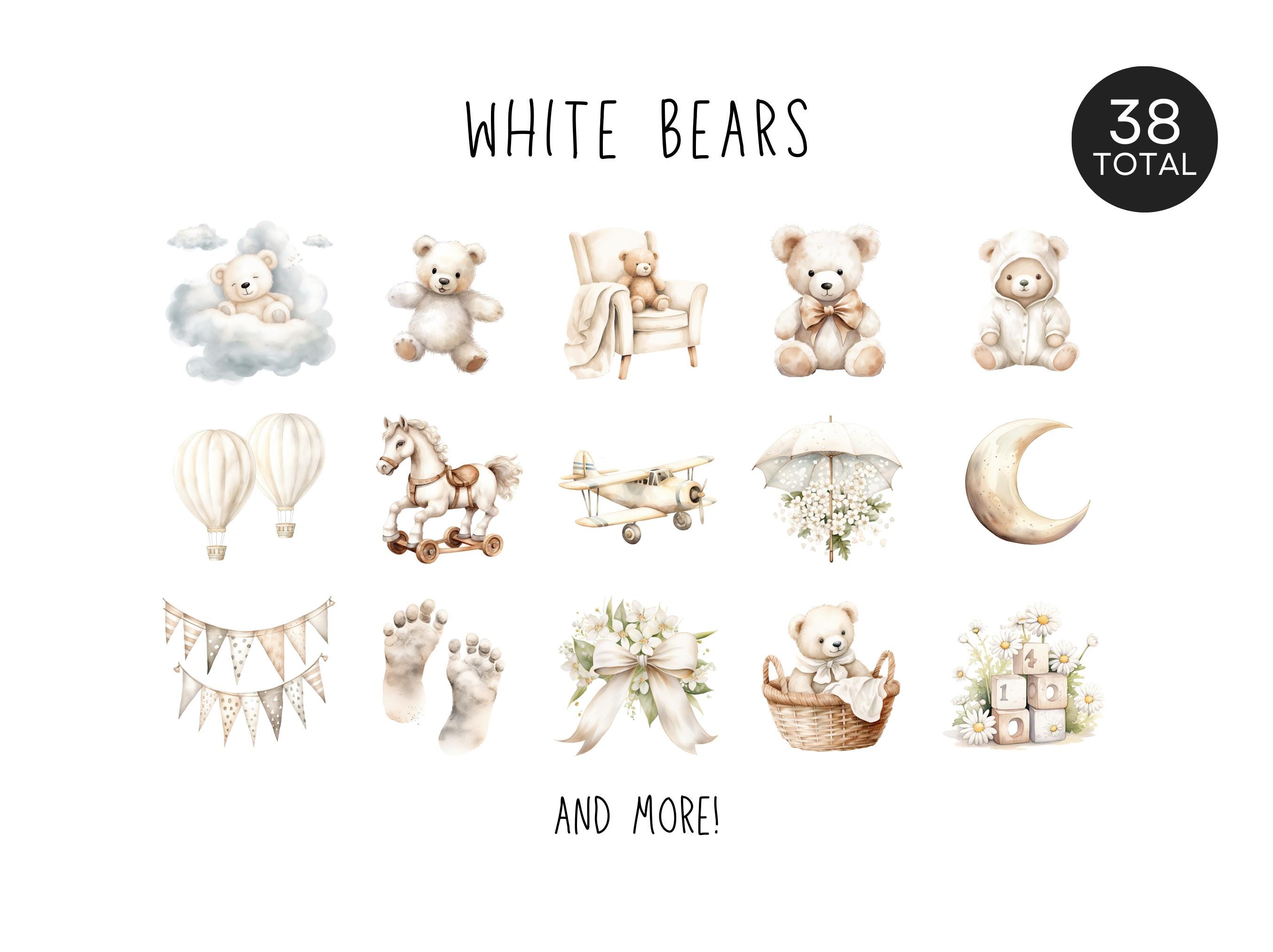 Watercolor Teddy Bear Clipart Bundle, Neutral Boho Nursery, Cute Baby ...