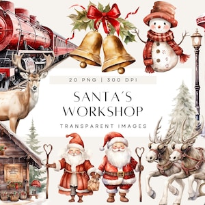 Weihnachtswerkstatt Clipart, Aquarell Nordpol-Elemente, Briefe an den Weihnachtsbriefkasten, Roter Polar Express, kommerzielle Nutzung, transparentes PNG